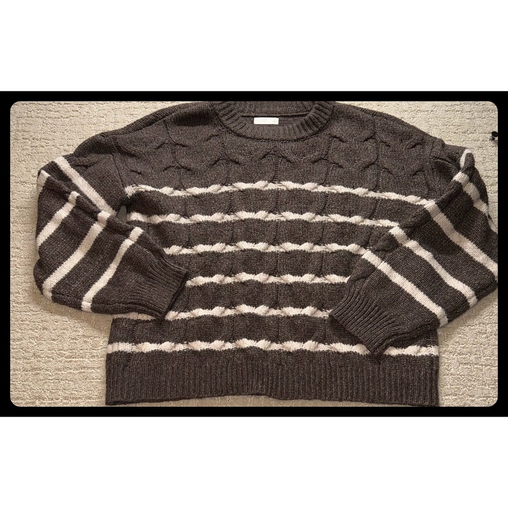 LC Lauren Conrad Sweater Women XL Brown Striped Cable Knit Pullover Cozy